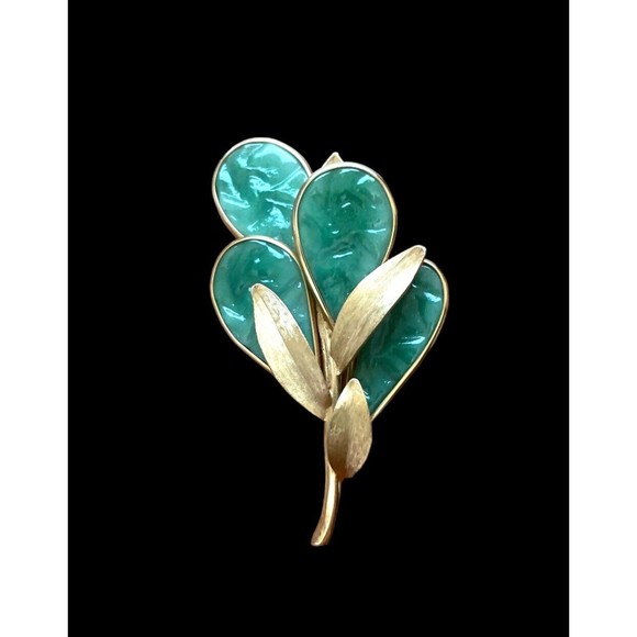 Vintage French Gripoix Brooch Mid Century Estate Poured Glass Leaves Iridescent - Picture 8 of 8